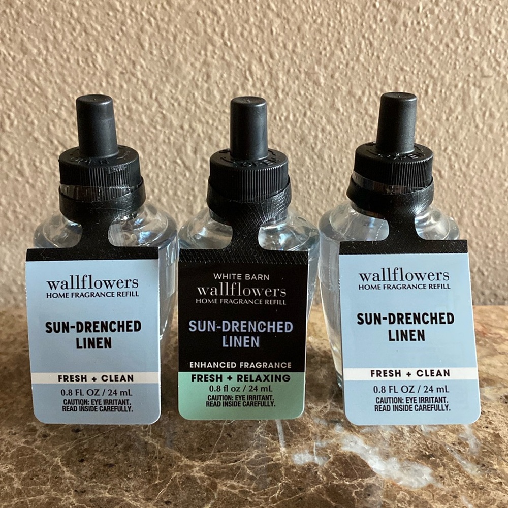 “SUN-DRENCHED LINEN” BBW / WB (3)-Wallflowers Home Fragrance Refills NWT, Sealed